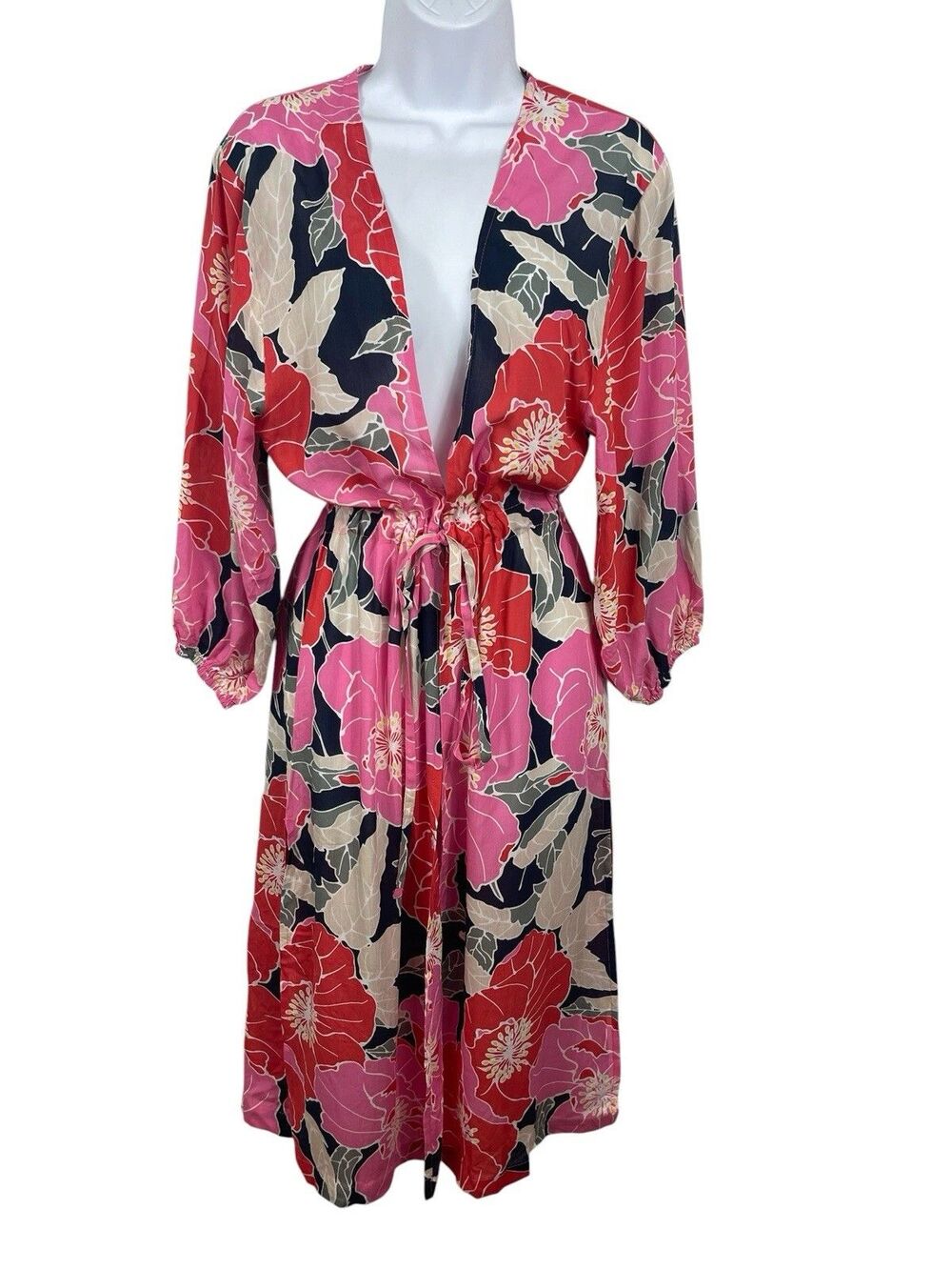 Loft Pink Floral Light Weight Cover Up or Duster Kimono Top Tie Front XS/S NWT
